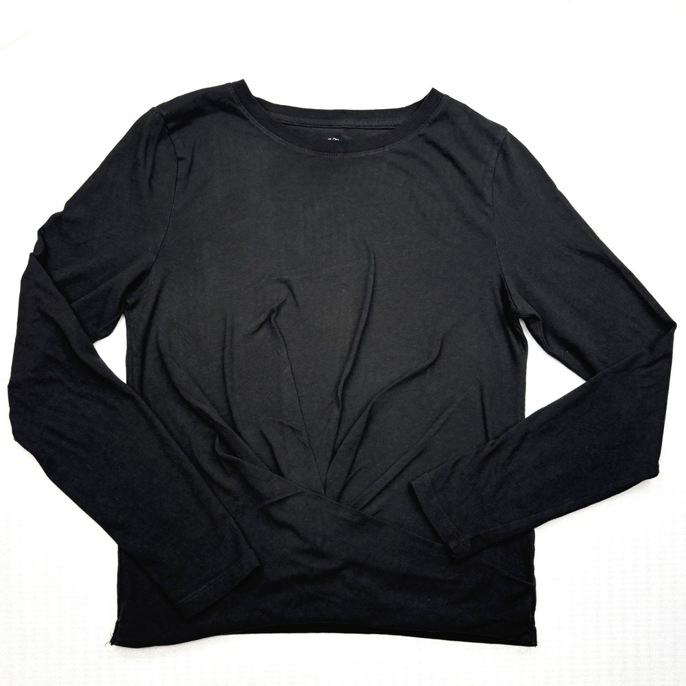 JCrew Womens Small Black Essential Tee Twist Front Long Sleeve Cotton Top BK307